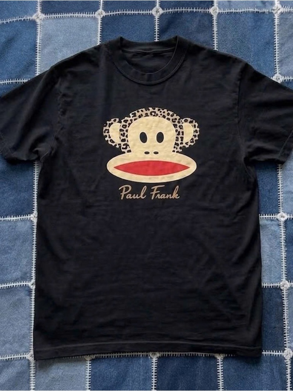Paul Frank Black Tee with Cream Leopard-Print Monkey and Red Mouth